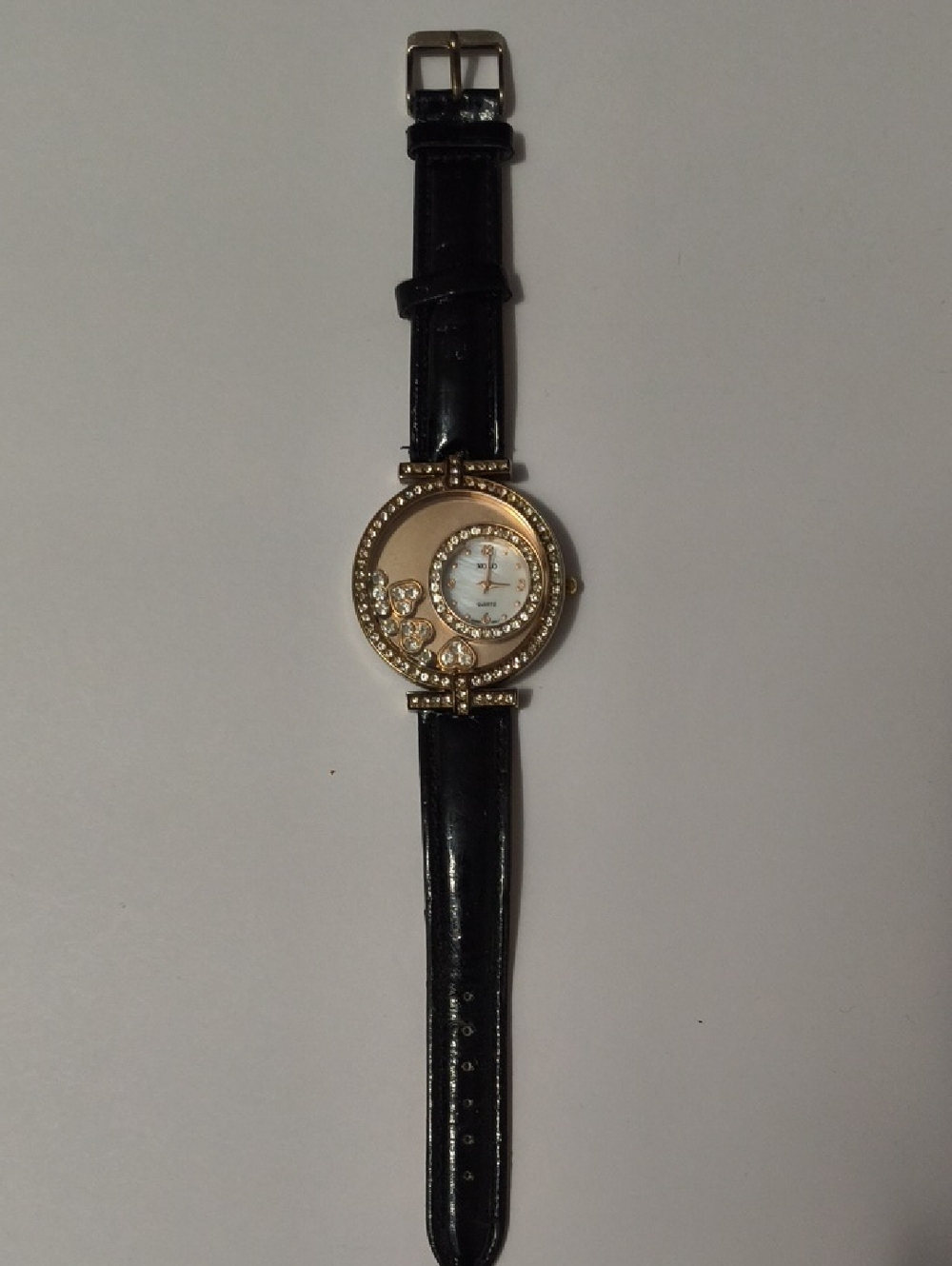 XOXO Gold Crystal Accent Black Leather Strap Women's Watch